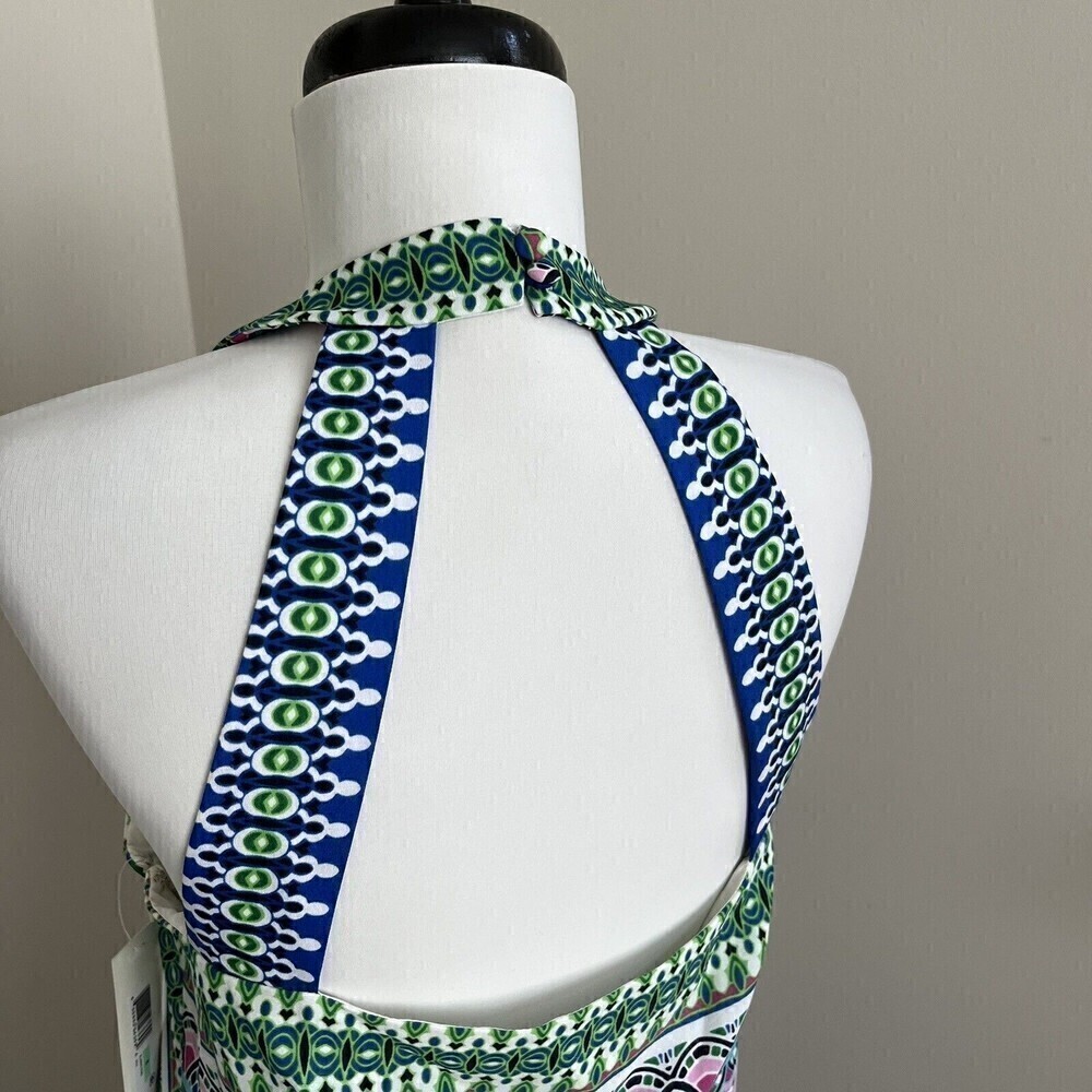 NWT Eliza J scarf Print Asymmetric Midi Dress size 8 Teal Vacation boho - Picture 13 of 15